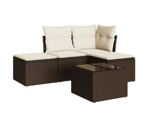 Sofos Komplektas Su Pagalvėlėmis, 5 Dalių, Rudas, Poliratanas