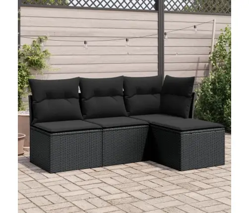 Sodo Komplektas Su Pagalvėlėmis, 4 Dalių, Juodas, Poliratanas