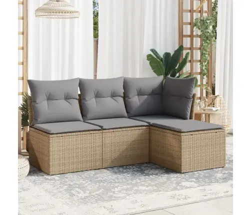 4-Daļīgs Dārza Dīvāna Komplekts, Matrači, Bēša Pe Rotangpalma Vidaxl