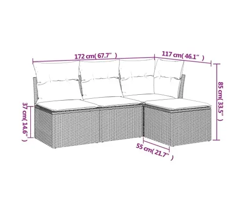 Sofos Komplektas Su Pagalvėlėmis, 4 Dalių, Rudas, Poliratanas