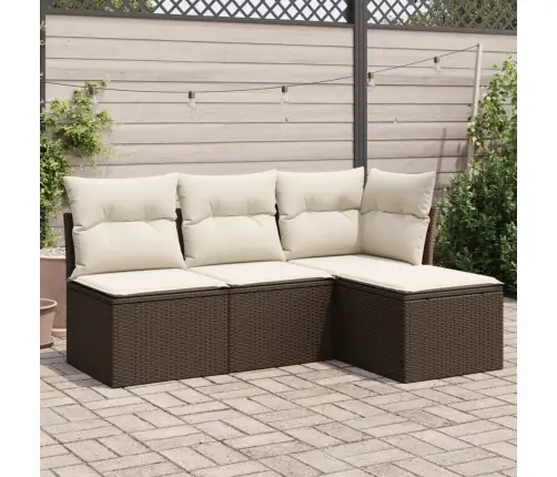 Sofos Komplektas Su Pagalvėlėmis, 4 Dalių, Rudas, Poliratanas