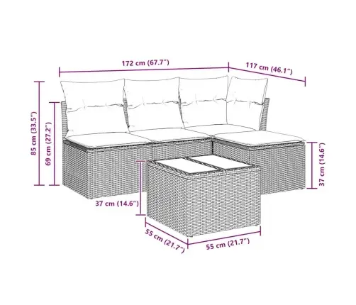 5-Osaline Aiadiivani Komplekt Patjadega, Beež, Polürotang