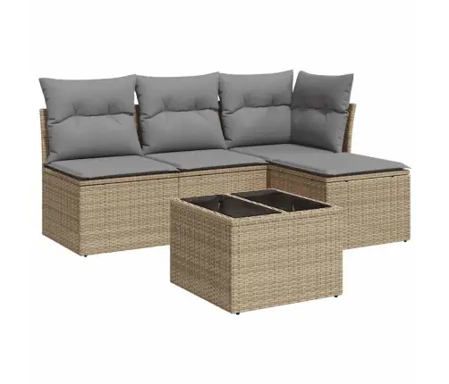 5-Daļīgs Dārza Dīvāna Komplekts, Matrači, Bēša Pe Rotangpalma Vidaxl