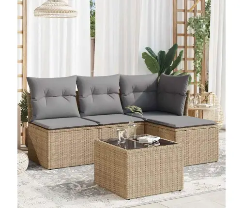 5-Daļīgs Dārza Dīvāna Komplekts, Matrači, Bēša Pe Rotangpalma Vidaxl