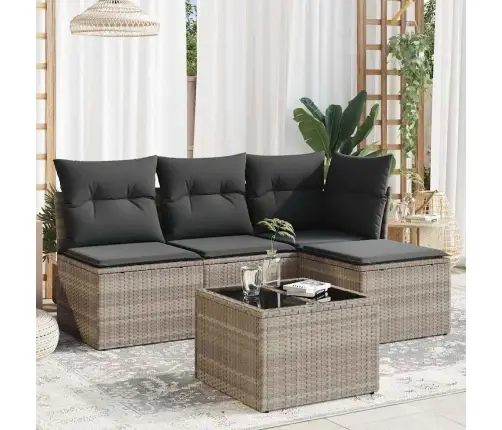 Sofos Komplektas Su Pagalvėlėmis, 5 Dalių, Pilkas, Poliratanas