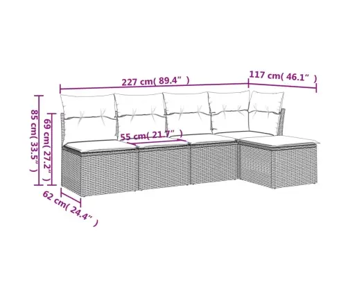 5-Osaline Aiamööblikomplekt Patjadega, Helehall, Polürotang