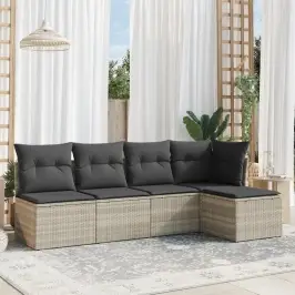 Sofos Komplektas Su Pagalvėlėmis, 5 Dalių, Pilkas, Poliratanas