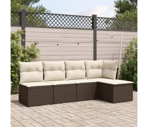 5-Daļīgs Dārza Dīvānu Komplekts, Matrači, Brūna Pe Rotangpalma Vidaxl