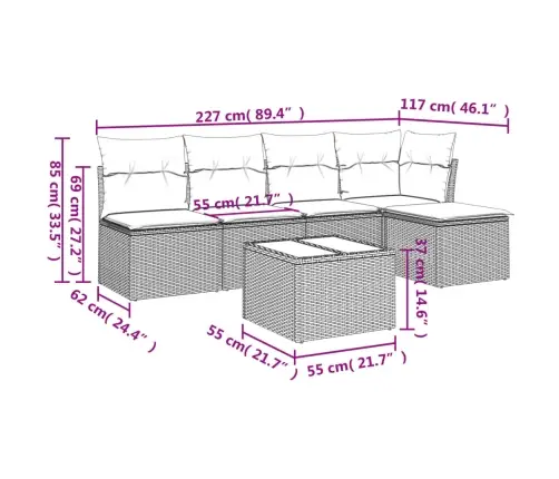 6-Daļīgs Dārza Dīvāna Komplekts, Matrači, Melna Pe Rotanpalma Vidaxl