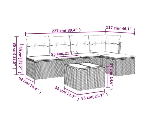 Sofos Komplektas Su Pagalvėlėmis, 6 Dalių, Juodas, Poliratanas