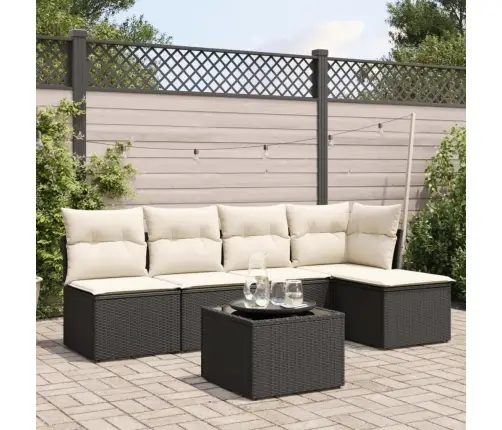 Sofos Komplektas Su Pagalvėlėmis, 6 Dalių, Juodas, Poliratanas