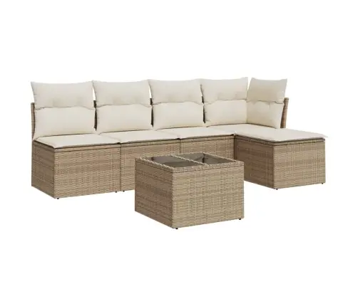 Sofos Komplektas Su Pagalvėlėmis, 6 Dalių, Smėlio, Poliratanas