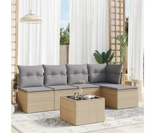 6-Daļīgs Dārza Dīvāna Komplekts, Matrači, Bēša Pe Rotangpalma Vidaxl