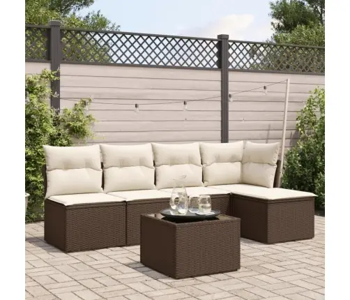 6-Osaline Aiamööblikomplekt Patjadega, Pruun, Polürotang