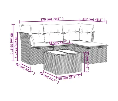 5-Daļīgs Dārza Dīvāna Komplekts, Matrači, Bēša Pe Rotangpalma Vidaxl