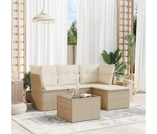 5-Daļīgs Dārza Dīvāna Komplekts, Matrači, Bēša Pe Rotangpalma Vidaxl