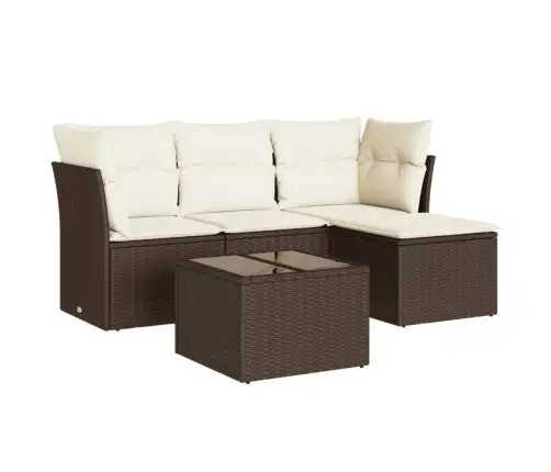 5-Daļīgs Dārza Dīvānu Komplekts, Matrači, Brūna Pe Rotangpalma Vidaxl