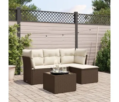 5-Daļīgs Dārza Dīvānu Komplekts, Matrači, Brūna Pe Rotangpalma Vidaxl