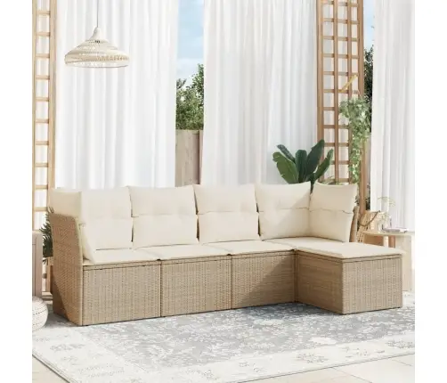 5-Daļīgs Dārza Dīvāna Komplekts, Matrači, Bēša Pe Rotangpalma Vidaxl