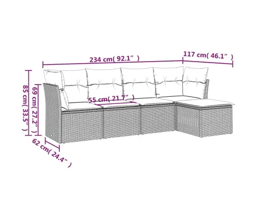 5-Daļīgs Dārza Dīvānu Komplekts,Matrači, Gaiši Pelēka Pe Pinums Vidaxl