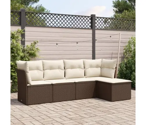 5-Daļīgs Dārza Dīvānu Komplekts, Matrači, Brūna Pe Rotangpalma Vidaxl