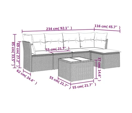 6-Osaline Aiadiivani Komplekt Patjadega, Hall, Polürotang