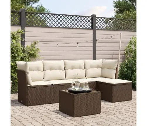 Sofos Komplektas Su Pagalvėlėmis, 6 Dalių, Rudas, Poliratanas