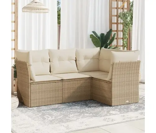 4-Daļīgs Dārza Dīvāna Komplekts, Matrači, Bēša Pe Rotangpalma Vidaxl