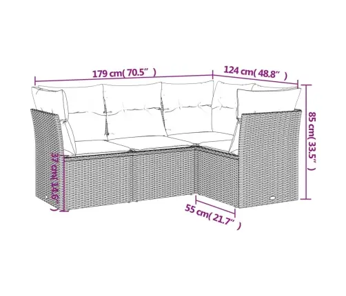 4-Daļīgs Dārza Dīvāna Komplekts, Matrači, Bēša Pe Rotangpalma Vidaxl