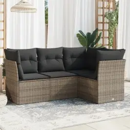 4-Osaline Aiamööbli Komplekt Patjadega, Hall, Polürotang