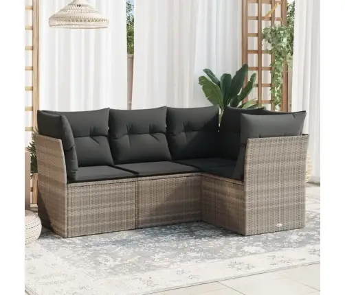 4-Daļīgs Dārza Dīvānu Komplekts,Matrači, Gaiši Pelēka Pe Pinums Vidaxl