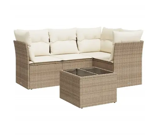 Sofos Komplektas Su Pagalvėlėmis, 5 Dalių, Smėlio, Poliratanas