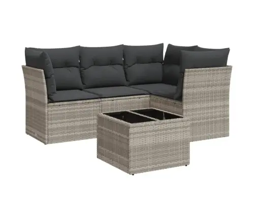 5-Daļīgs Dārza Dīvānu Komplekts,Matrači, Gaiši Pelēka Pe Pinums Vidaxl