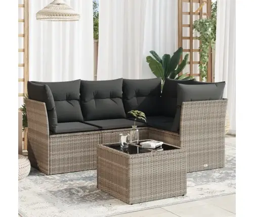 5-Daļīgs Dārza Dīvānu Komplekts,Matrači, Gaiši Pelēka Pe Pinums Vidaxl