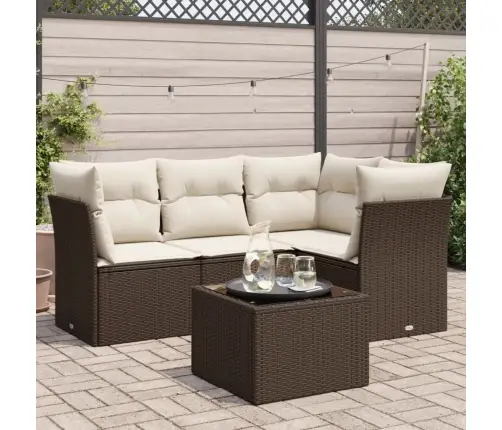 5-Daļīgs Dārza Dīvānu Komplekts, Matrači, Brūna Pe Rotangpalma Vidaxl