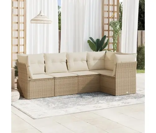 Sofos Komplektas Su Pagalvėlėmis, 5 Dalių, Smėlio, Poliratanas