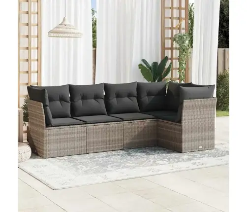 5-Daļīgs Dārza Dīvānu Komplekts,Matrači, Gaiši Pelēka Pe Pinums Vidaxl