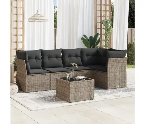 6-Daļīgs Dārza Dīvāna Komplekts Ar Matračiem, Pelēks Pe Pinums Vidaxl