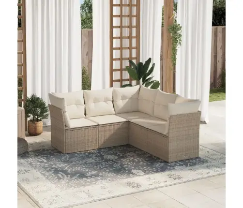 Sofos Komplektas Su Pagalvėlėmis, 5 Dalių, Smėlio, Poliratanas