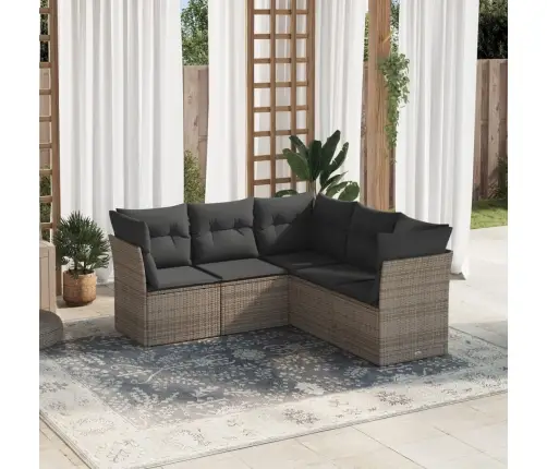 5-Daļīgs Dārza Dīvāna Komplekts Ar Matračiem, Pelēks Pe Pinums Vidaxl