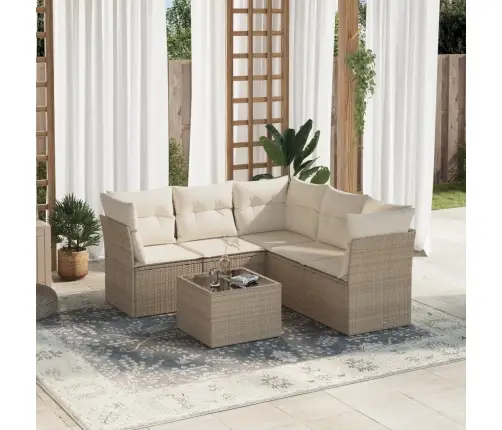 6-Daļīgs Dārza Dīvāna Komplekts, Matrači, Bēša Pe Rotangpalma Vidaxl