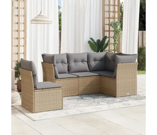 Sofos Komplektas Su Pagalvėlėmis, 5 Dalių, Smėlio, Poliratanas