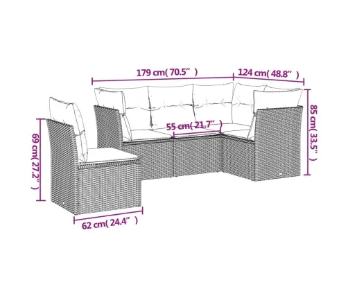 Sofos Komplektas Su Pagalvėlėmis, 5 Dalių, Pilkas, Poliratanas