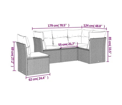 5-Osaline Aiamööblikomplekt Patjadega, Pruun, Polürotang
