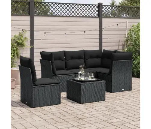 Sofos Komplektas Su Pagalvėlėmis, 6 Dalių, Juodas, Poliratanas