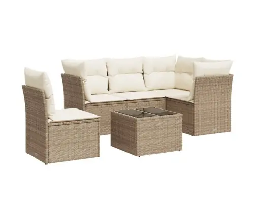 6-Daļīgs Dārza Dīvāna Komplekts, Matrači, Bēša Pe Rotangpalma Vidaxl