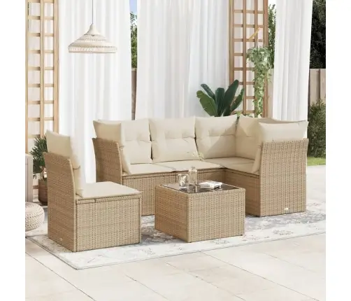 6-Daļīgs Dārza Dīvāna Komplekts, Matrači, Bēša Pe Rotangpalma Vidaxl