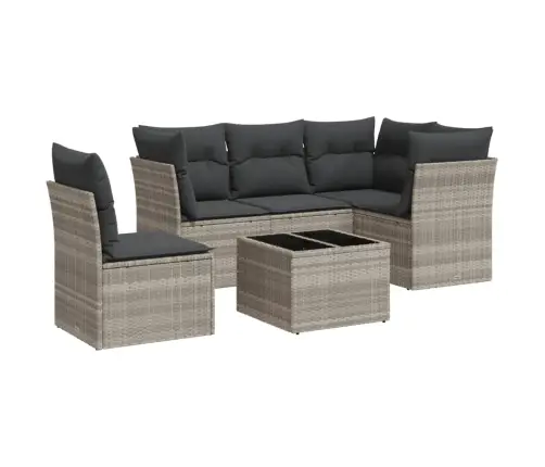 6-Daļīgs Dārza Dīvānu Komplekts,Matrači, Gaiši Pelēka Pe Pinums Vidaxl