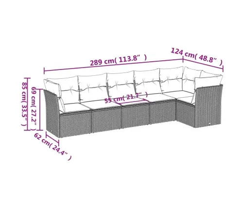 6-Osaline Aiamööblikomplekt Patjadega, Pruun, Polürotang