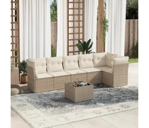 7-Daļīgs Dārza Dīvāna Komplekts, Matrači, Bēša Pe Rotangpalma Vidaxl